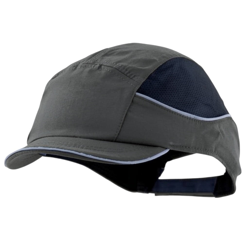Gorra de seguridad GERF SAFETY Bump Cap Air+ con visera corta, bandas reflectantes y paneles laterales ventilados