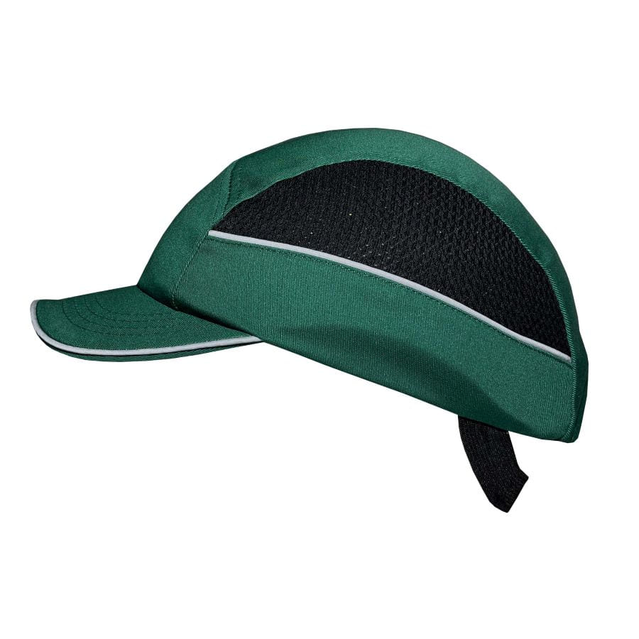 Gorra de seguridad GERF SAFETY verde con bandas reflectantes, visera de 5 cm y carcasa protectora extraíble