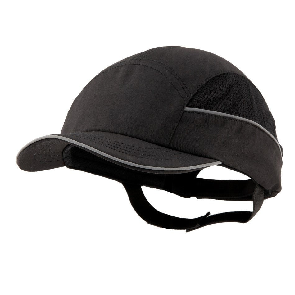 Gorra de seguridad GERF SAFETY color verde con carcasa ABS, bandas reflectantes y visera de 5 cm para protección laboral.