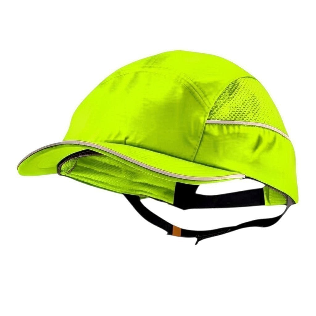 Gorra de seguridad GERF SAFETY verde con bandas reflectantes, visera de 5 cm y carcasa protectora extraíble.