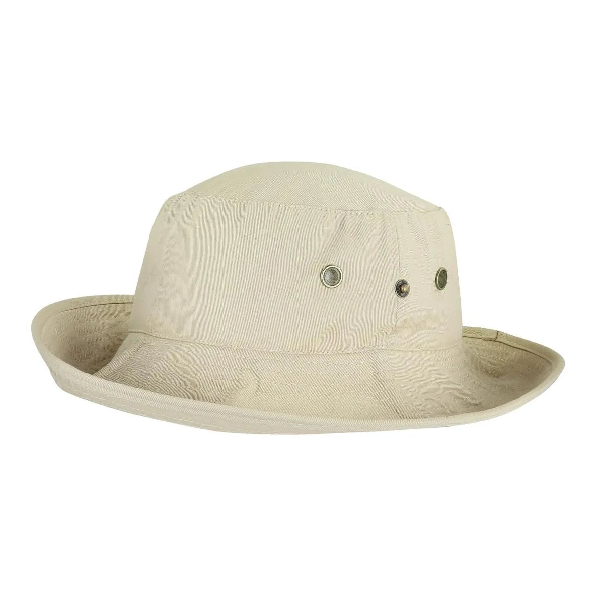 Gorro tipo pescador GERF SAFETY de algodón beige con protección UV, tejido ripstop y broches laterales para visera