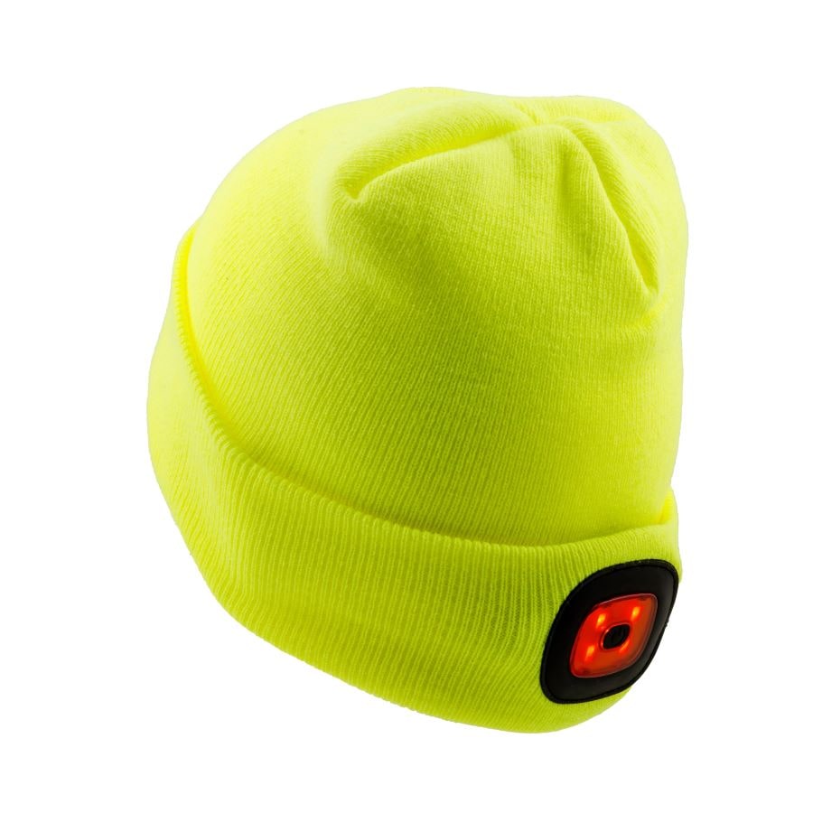 Gorro de protección GERF SAFETY amarillo de acrílico con luz LED recargable integrada, norma EN 812 A1.