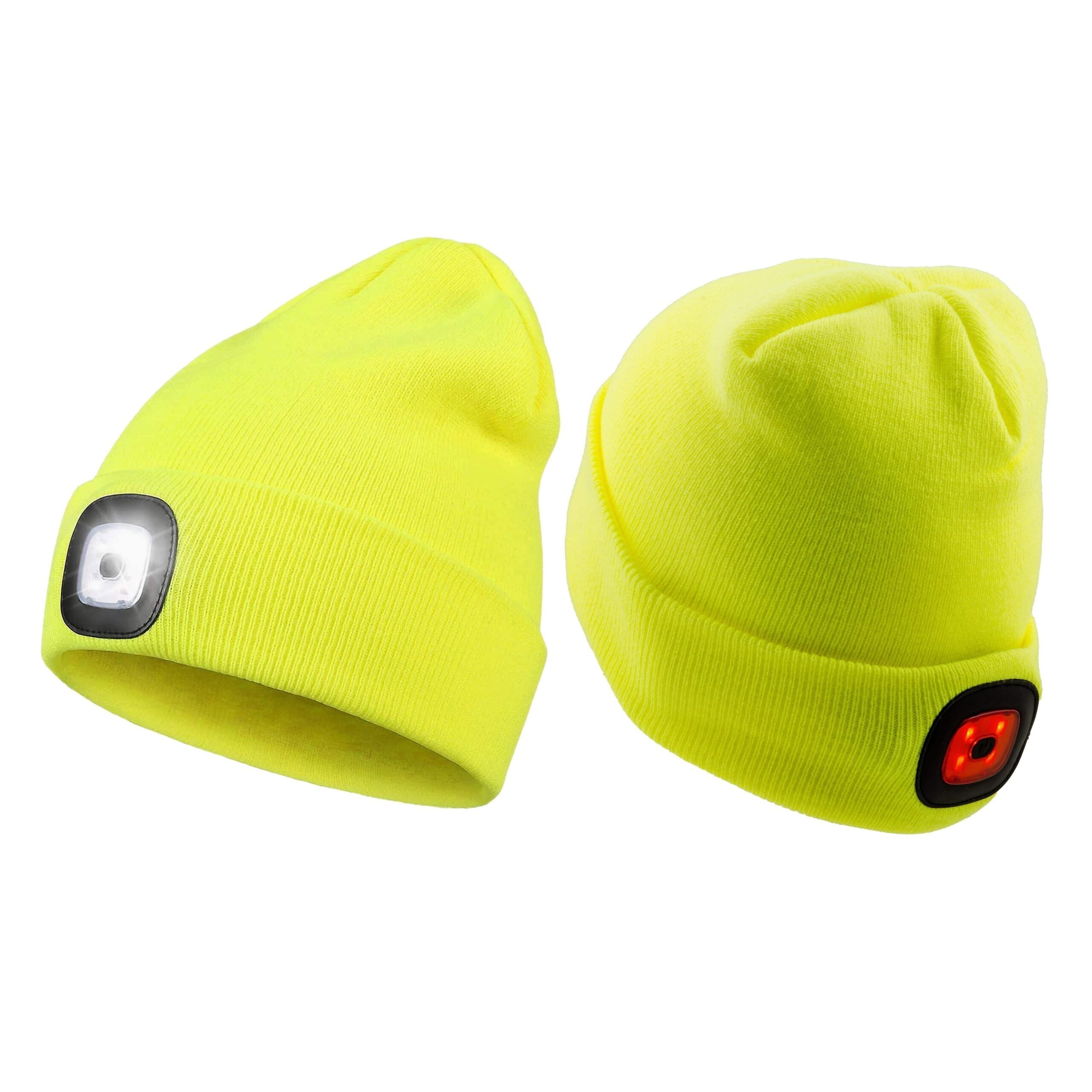 Gorro de protección GERF SAFETY amarillo con luz LED recargable integrada, ideal para visibilidad y seguridad laboral.