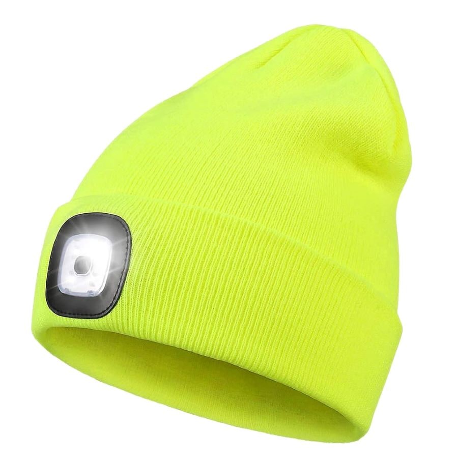 Gorro de protección GERF SAFETY amarillo de acrílico con luz LED recargable integrada para visibilidad y seguridad