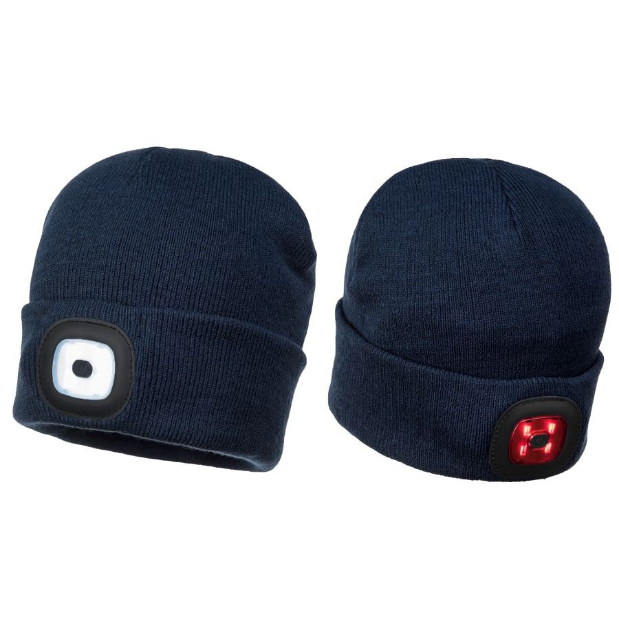 Gorro de protección GERF SAFETY azul marino con luz LED doble recargable integrada para entornos industriales