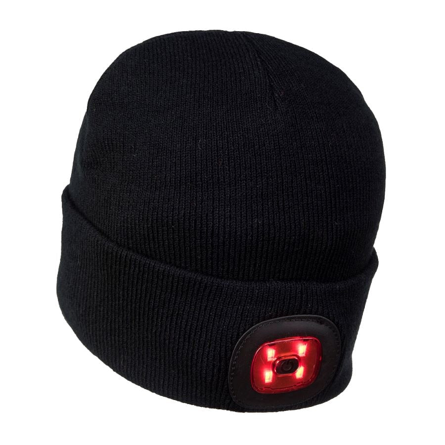 Gorro de seguridad negro GERF SAFETY con luz LED recargable integrada para visibilidad en entornos oscuros