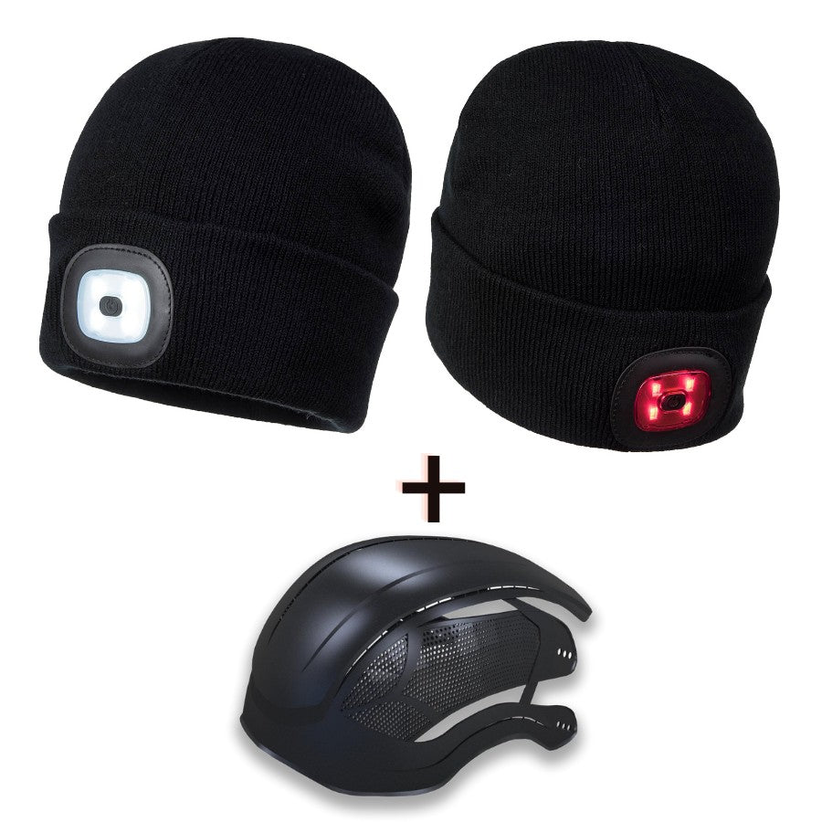 Gorro de seguridad negro GERF SAFETY con luces LED recargables y carcasa protectora interna extraíble