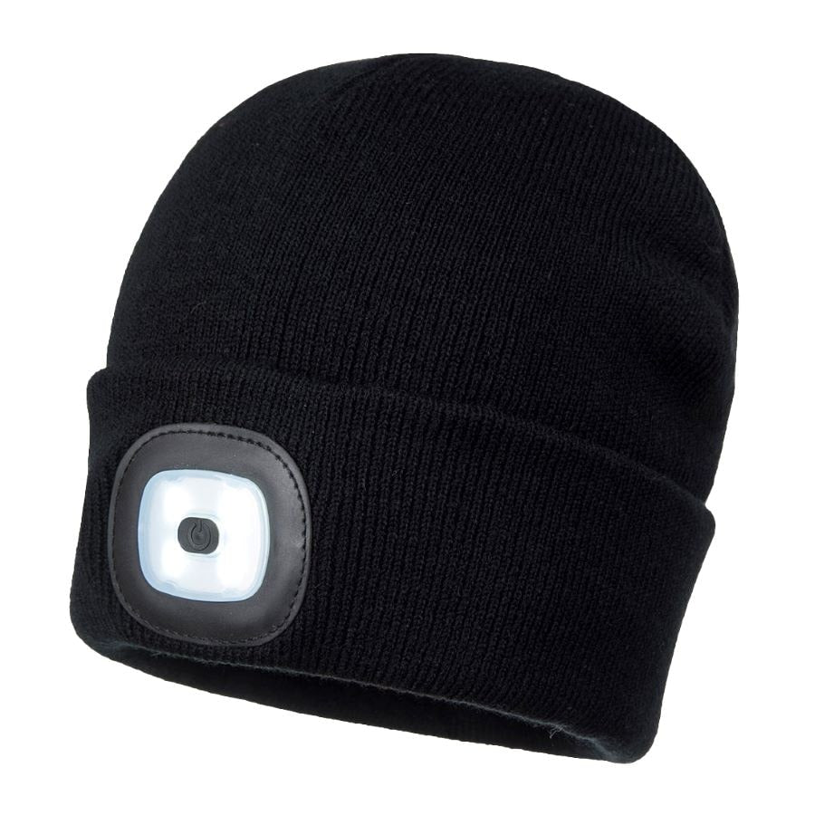 Gorro de seguridad negro GERF SAFETY con luz LED recargable integrada y tres niveles de intensidad