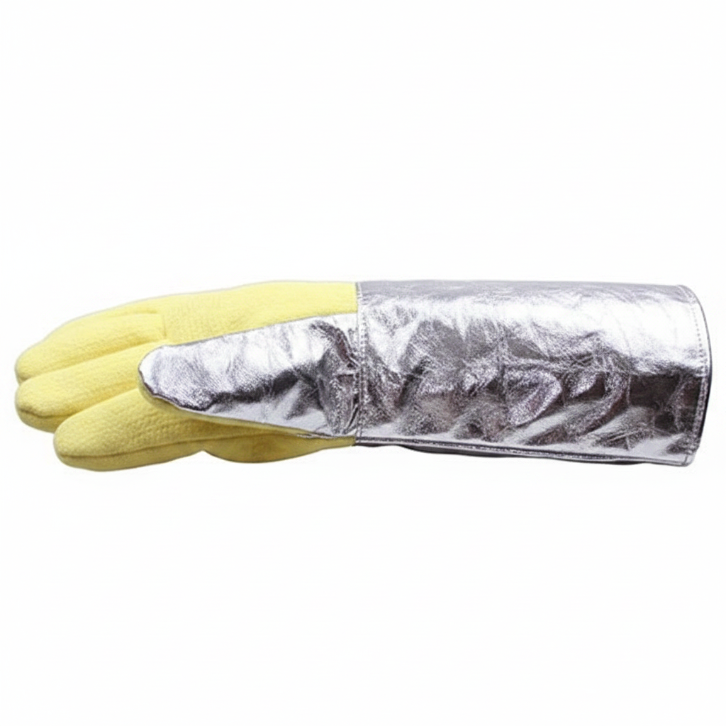 Guante GERF SAFETY de aramida amarilla y lámina de aluminio, resistente al calor hasta 500°C para uso industrial.