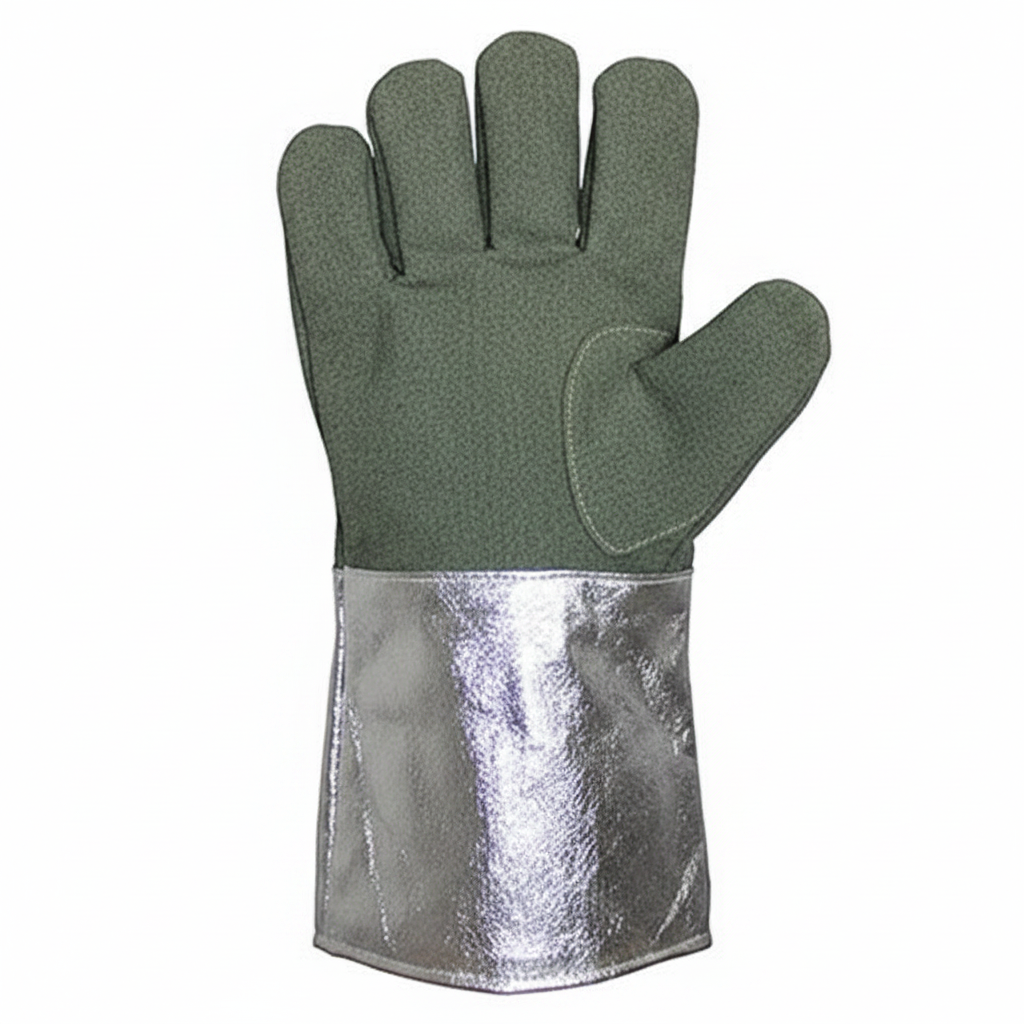 Guante de seguridad GERF SAFETY verde de aramida y fibra de carbono con protección de muñeca de aluminio para calor