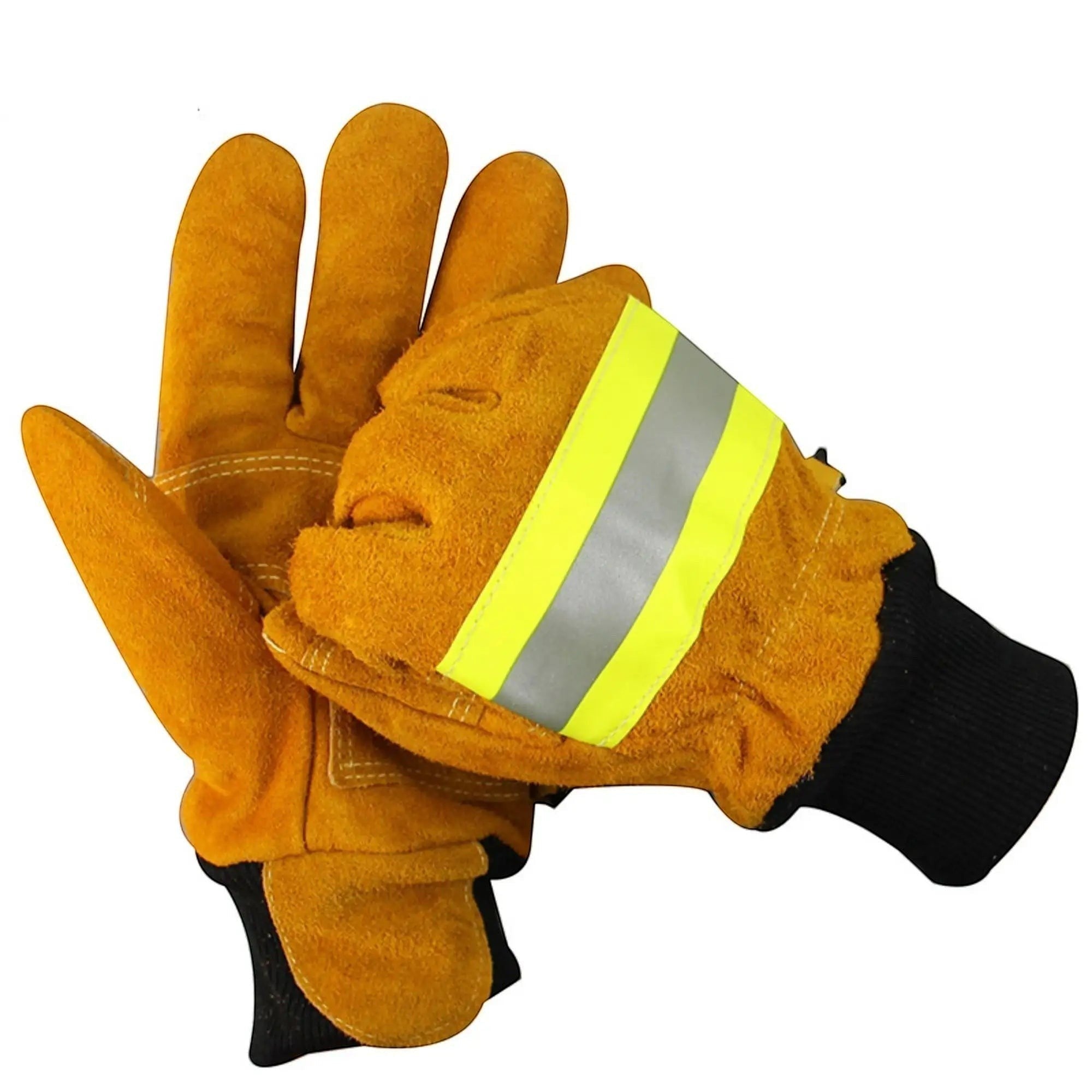 Guantes de bombero GERF SAFETY amarillos de cuero de vaca con tira reflectante 3M y protección ignífuga EN 659.