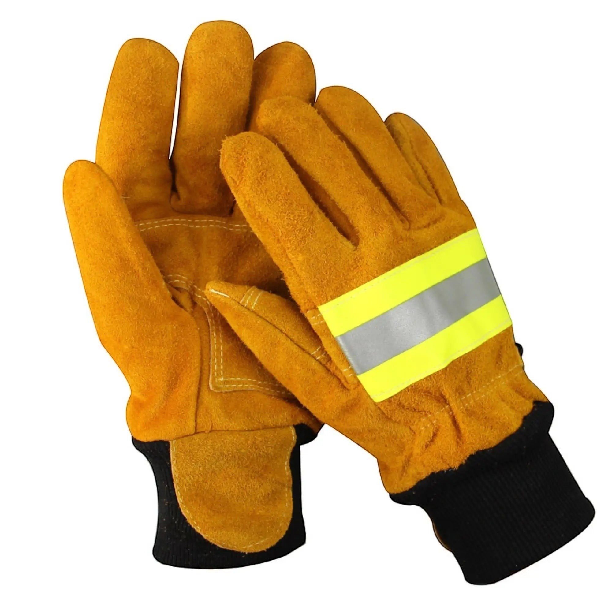 Guantes de bombero GERF SAFETY amarillos de cuero de vaca con tira reflectante 3M, certificados EN 659.