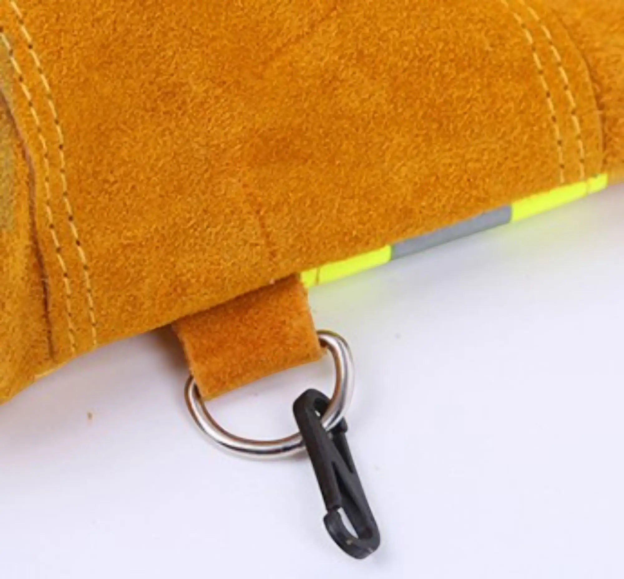 Guantes de bombero GERF SAFETY de cuero amarillo con tira reflectante 3M y gancho de transporte metálico