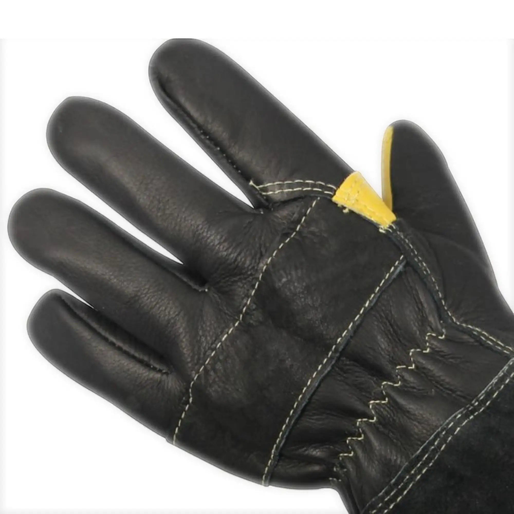 Guantes de bombero estructurales GERF SAFETY de cuero negro con costuras reforzadas y diseño de cinco dedos