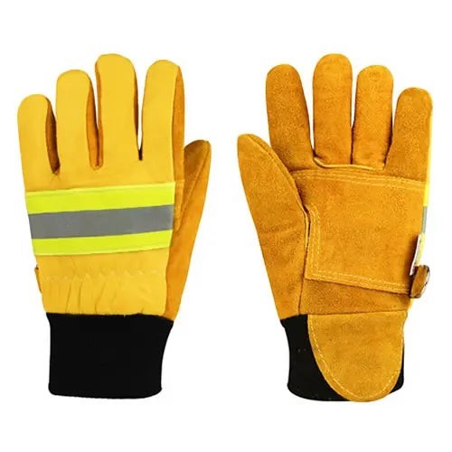 Guantes de bombero GERF SAFETY amarillos de cuero de vaca con tira reflectante 3M y certificación EN 659