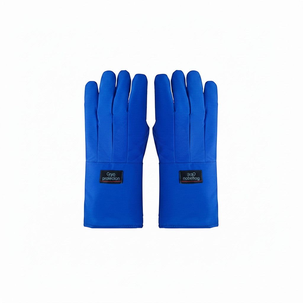 Guantes criogénicos azules GERF SAFETY de 5 capas para protección contra nitrógeno líquido y temperaturas extremas.