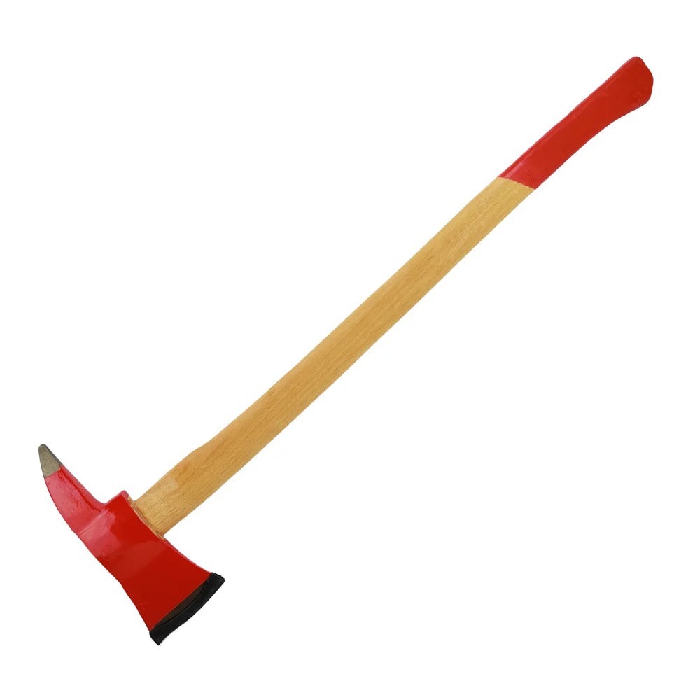 Hacha de bombero GERF SAFETY con cabeza roja de acero al carbono y mango largo de madera de sauce natural