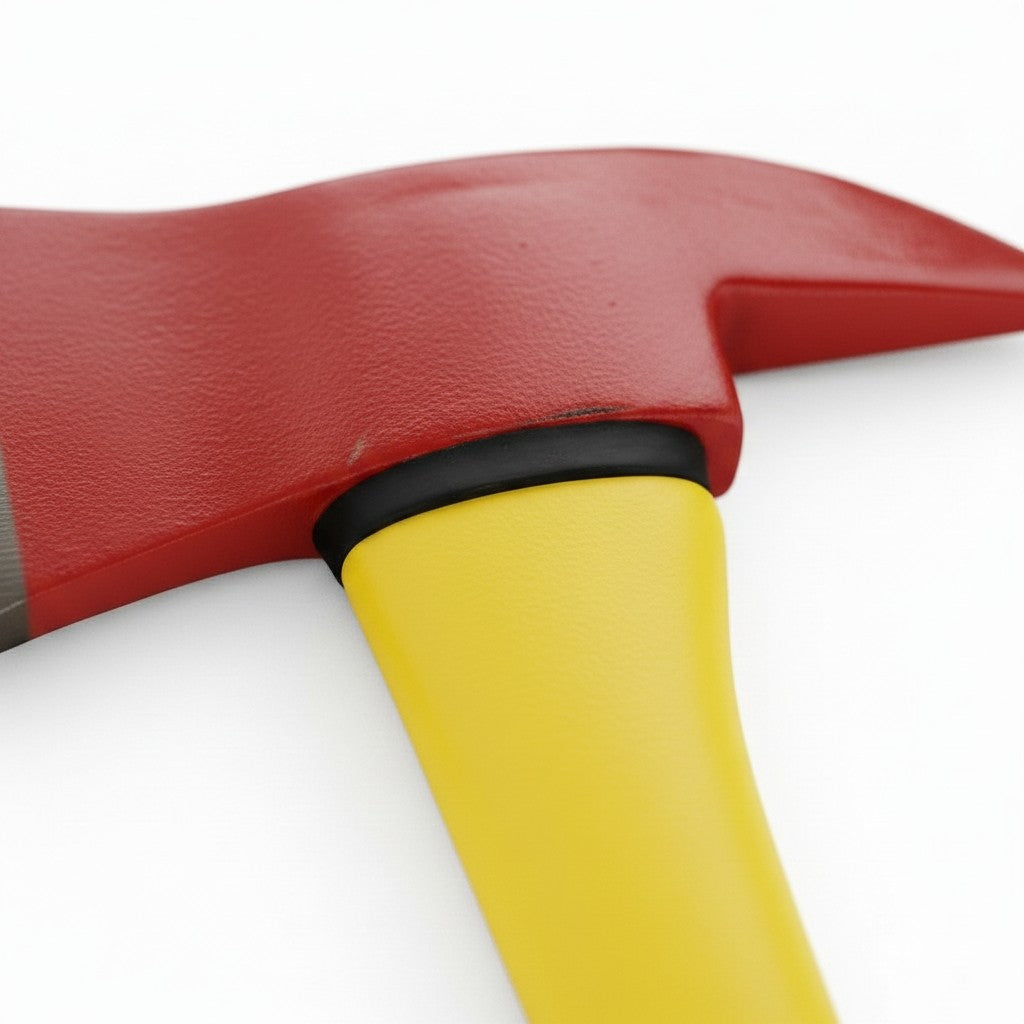 Hacha de bombero GERF SAFETY con cabeza roja de acero al carbono y mango ergonómico de fibra de vidrio amarillo