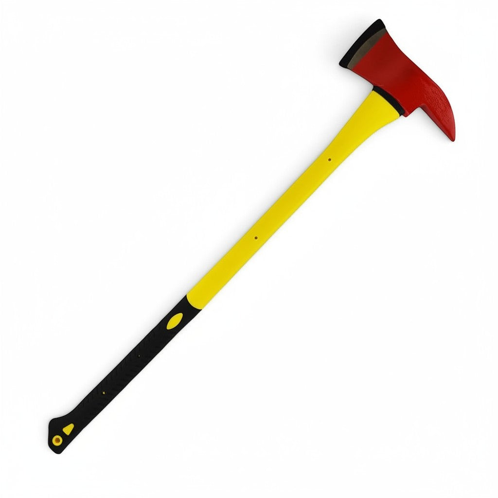 Hacha de bombero GERF SAFETY con cabeza de acero al carbono roja y mango ergonómico de fibra de vidrio amarillo