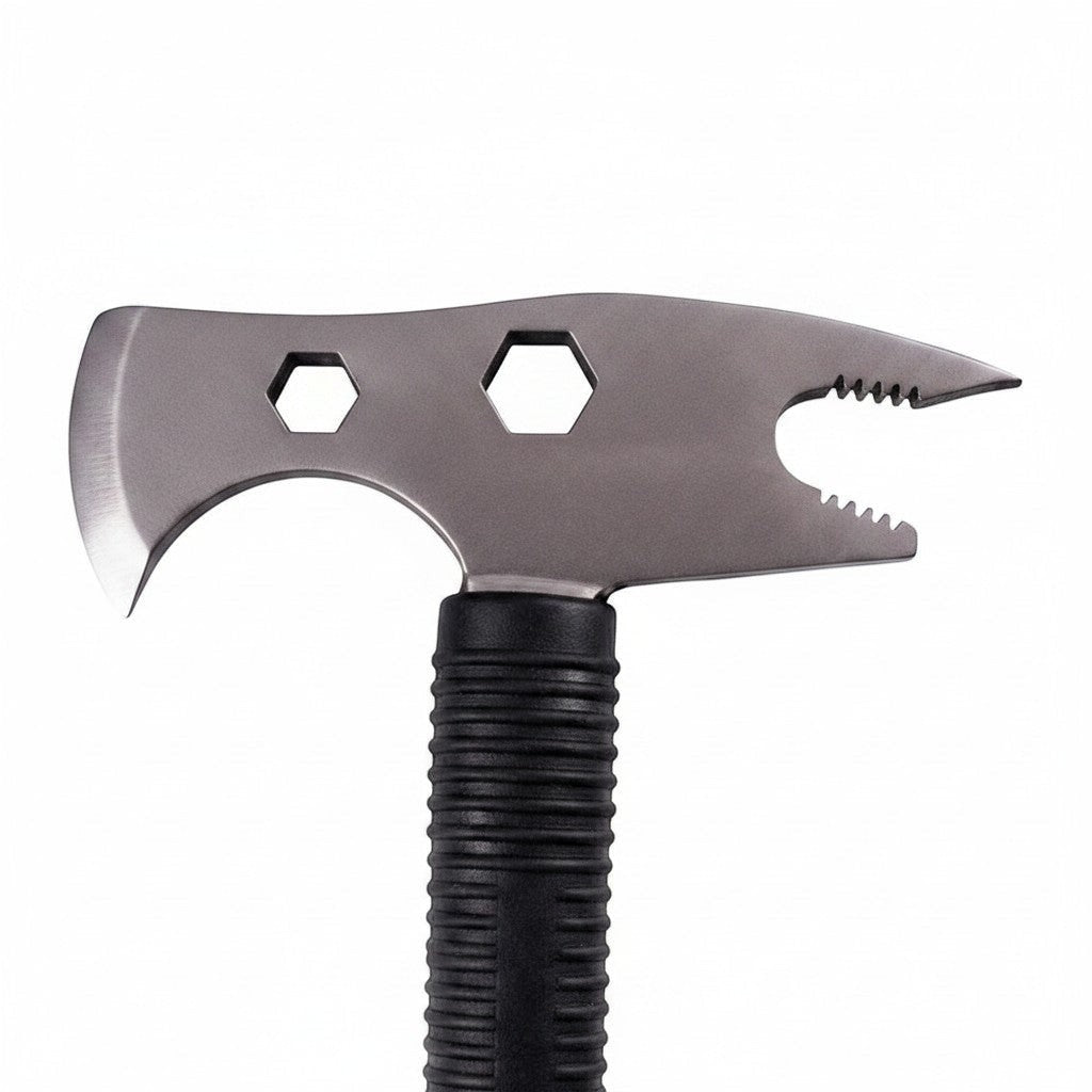 Hacha multifuncional GERF SAFETY de acero de tungsteno con mango de goma antideslizante para rescate y supervivencia.