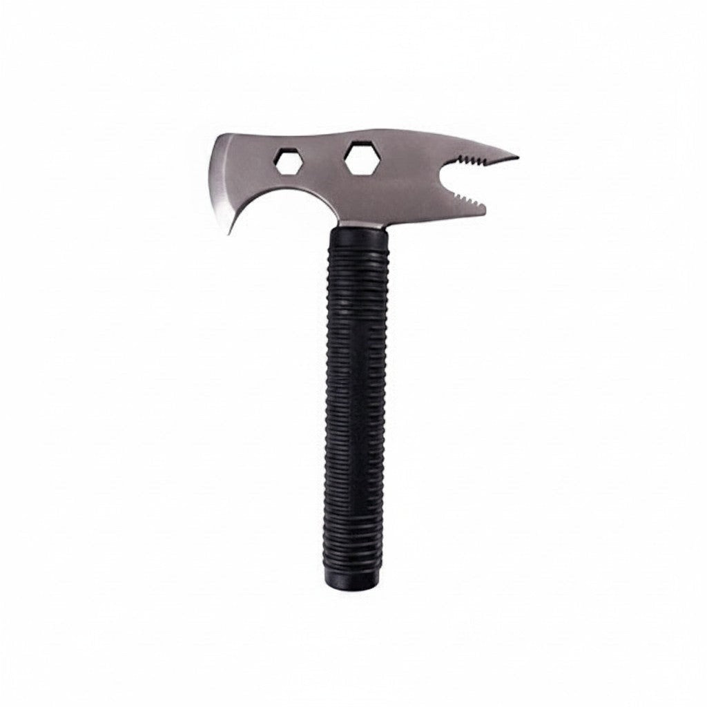 Hacha multifuncional GERF SAFETY de acero de tungsteno con mango antideslizante, ideal para rescate y supervivencia.
