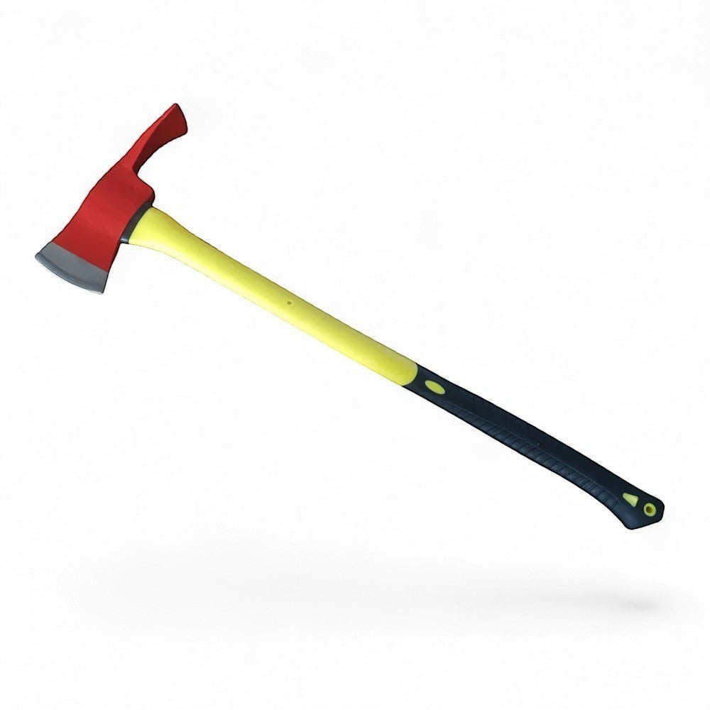 Hacha Pulaski GERF SAFETY con cabeza roja de acero y mango largo de fibra de vidrio amarillo y negro para bomberos