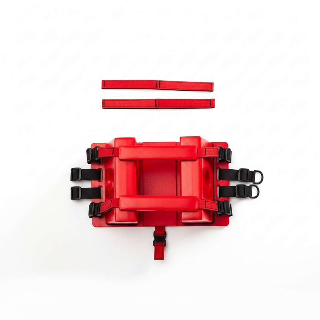 Inmovilizador de cabeza GERF SAFETY rojo de EPDM y PU, sin metal, con correas ajustables para rescate médico.