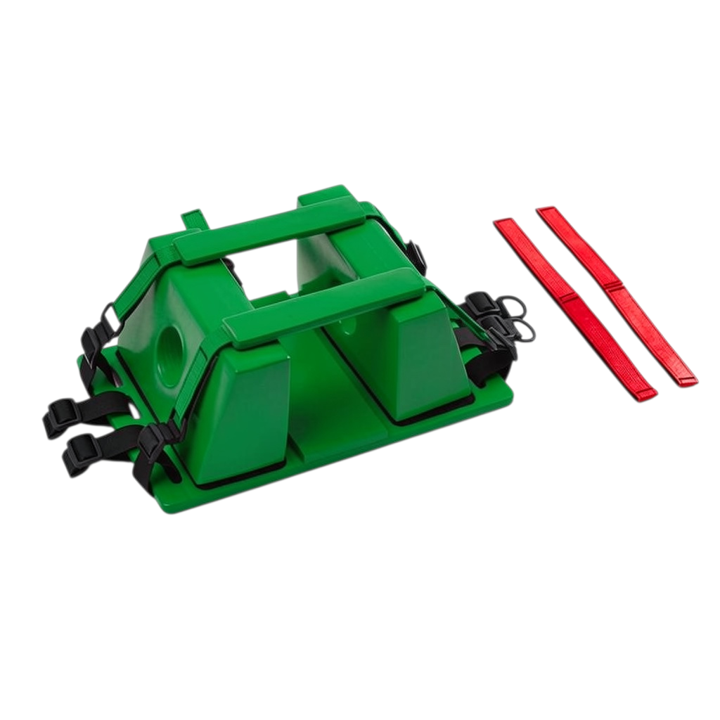 Inmovilizador de cabeza GERF SAFETY verde de EPDM y PU, sin metal, con correas de ajuste para rescate médico.