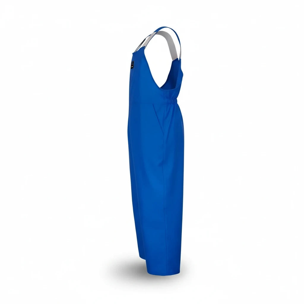 Jardinera criogénica azul GERF SAFETY con tirantes ajustables, diseño tipo peto para protección contra frío extremo.