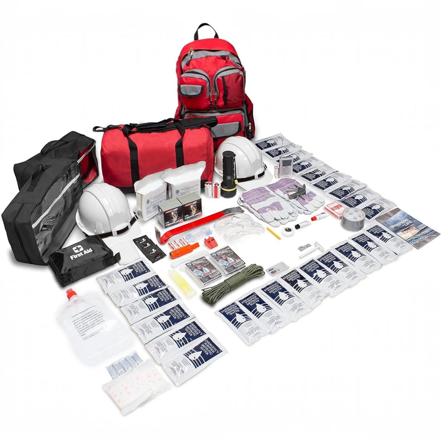 Kit de supervivencia GERF SAFETY para 2 personas con raciones, cascos, herramientas y bolsas de nailon para sismos.