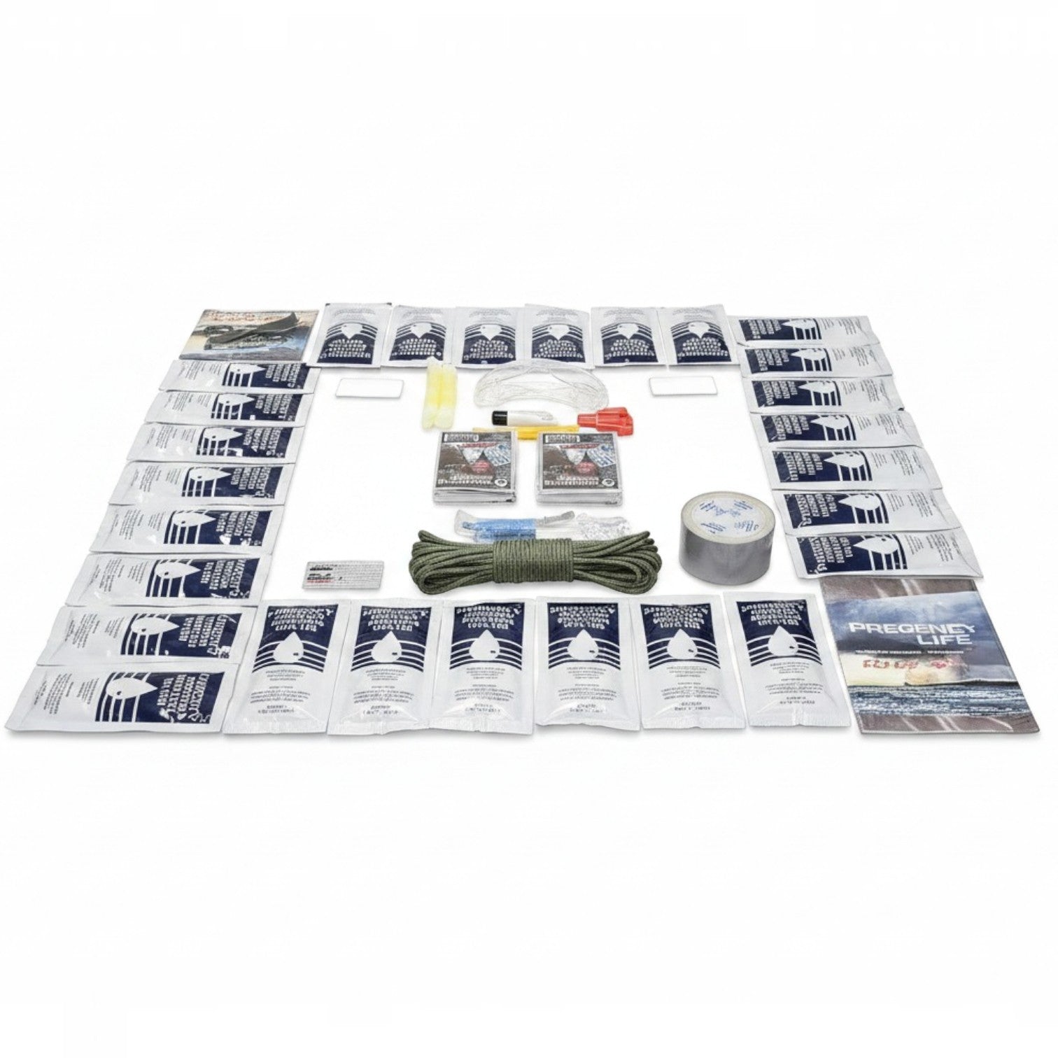 Kit de supervivencia GERF SAFETY para 2 personas con raciones de comida, agua, cuerda y suministros de emergencia.