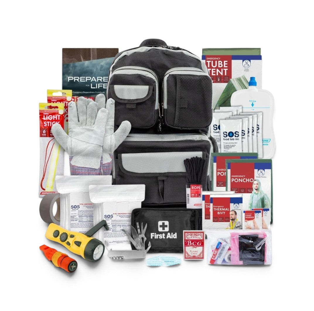 Kit de supervivencia urbana GERF SAFETY de 72 horas con mochila negra, raciones SOS, refugio y suministros de emergencia