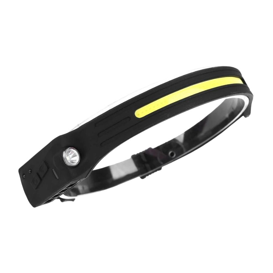 Linterna frontal LED recargable GERF SAFETY en color negro con iluminación de 230 grados y sensor de movimiento.
