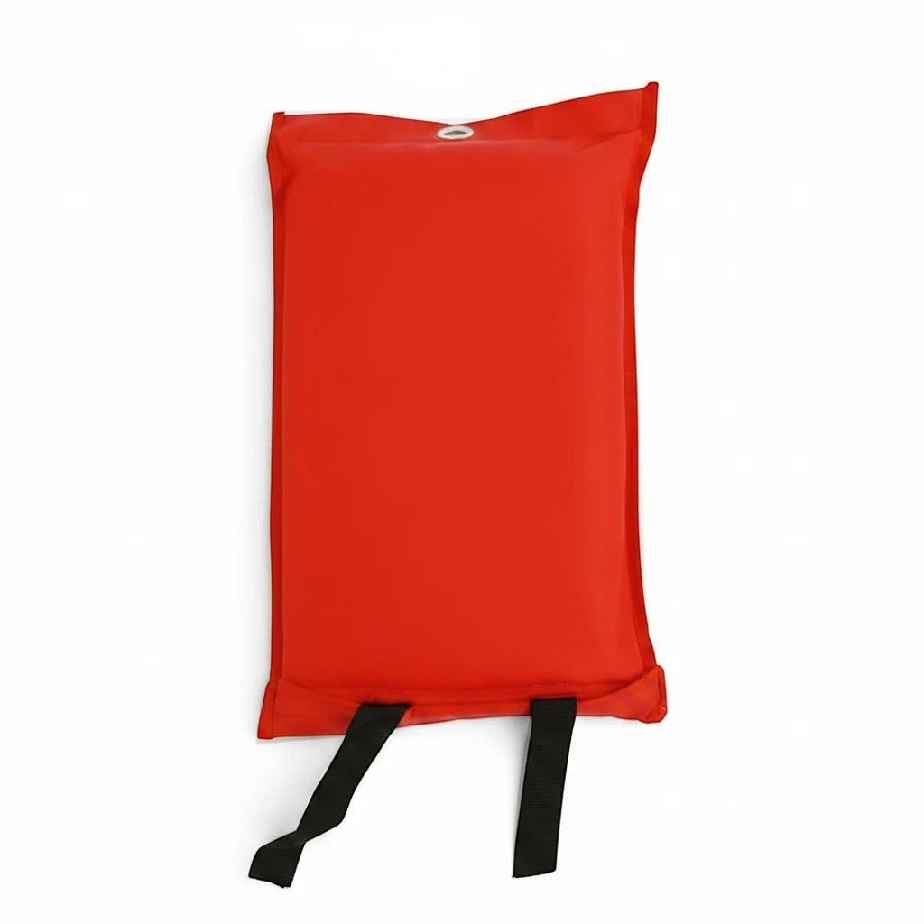 Manta contra incendios GERF SAFETY de fibra de vidrio en bolsa roja suave con correas negras para colgar
