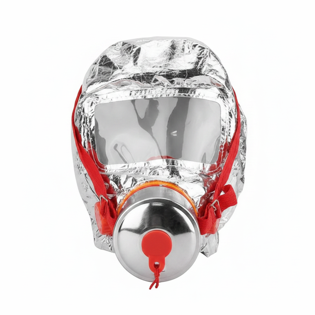 Máscara de escape contra incendios GERF SAFETY aluminizada con visor claro y filtro para protección respiratoria