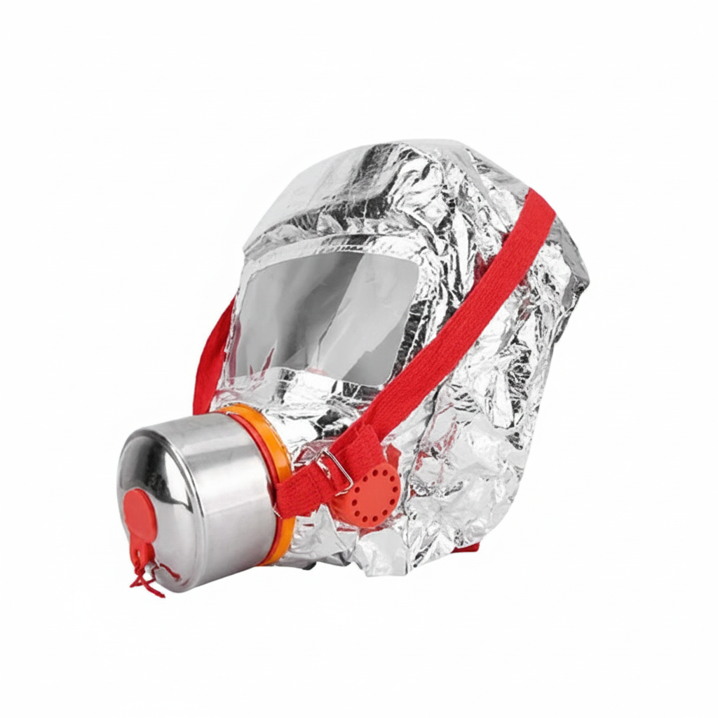 Máscara de escape contra incendios GERF SAFETY aluminizada con visor claro y filtro de carbón activado para emergencias