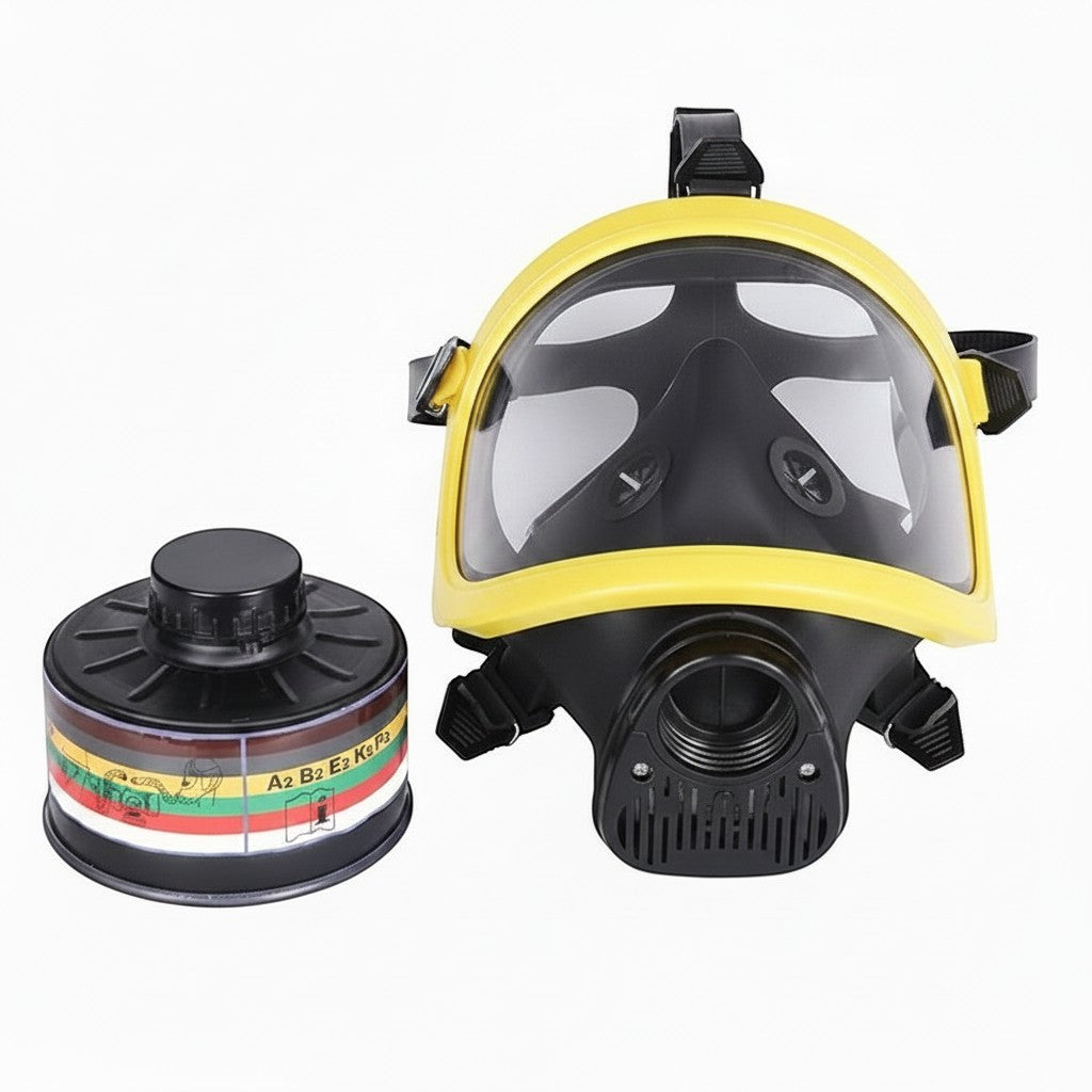 Máscara de gas GERF SAFETY amarilla de cara completa con visera panorámica, silicona y filtro de 40mm incluido.