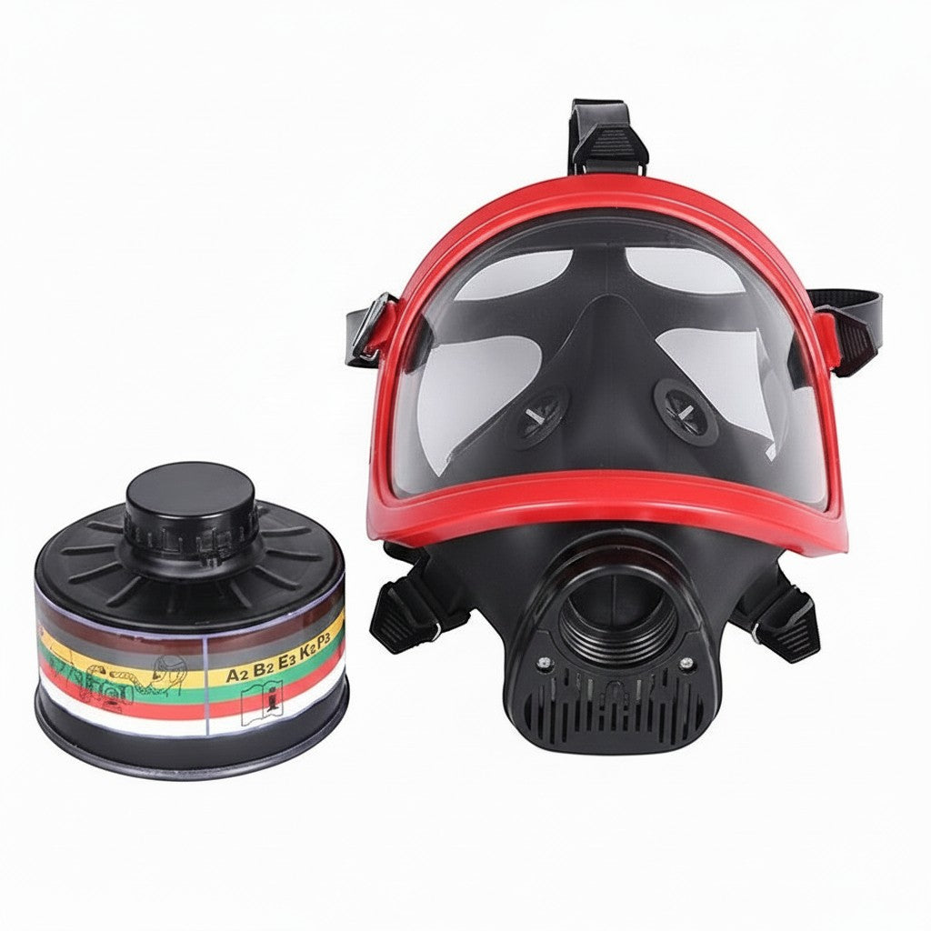 Máscara de gas cara completa GERF SAFETY roja con visera panorámica antiempañante y filtro de 40mm incluido