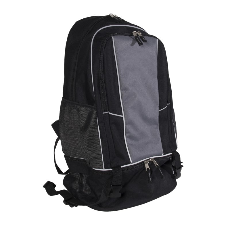 Mochila GERF SAFETY para EPI con compartimento ventilado para calzado, color negro y gris con detalles reflectantes.