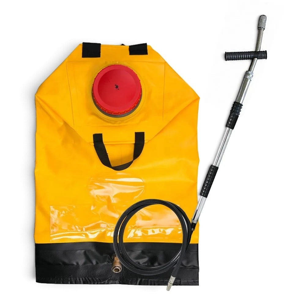 Mochila extintora GERF SAFETY de 20 litros en PVC amarillo con bomba de doble acción y pistola extensible de metal.
