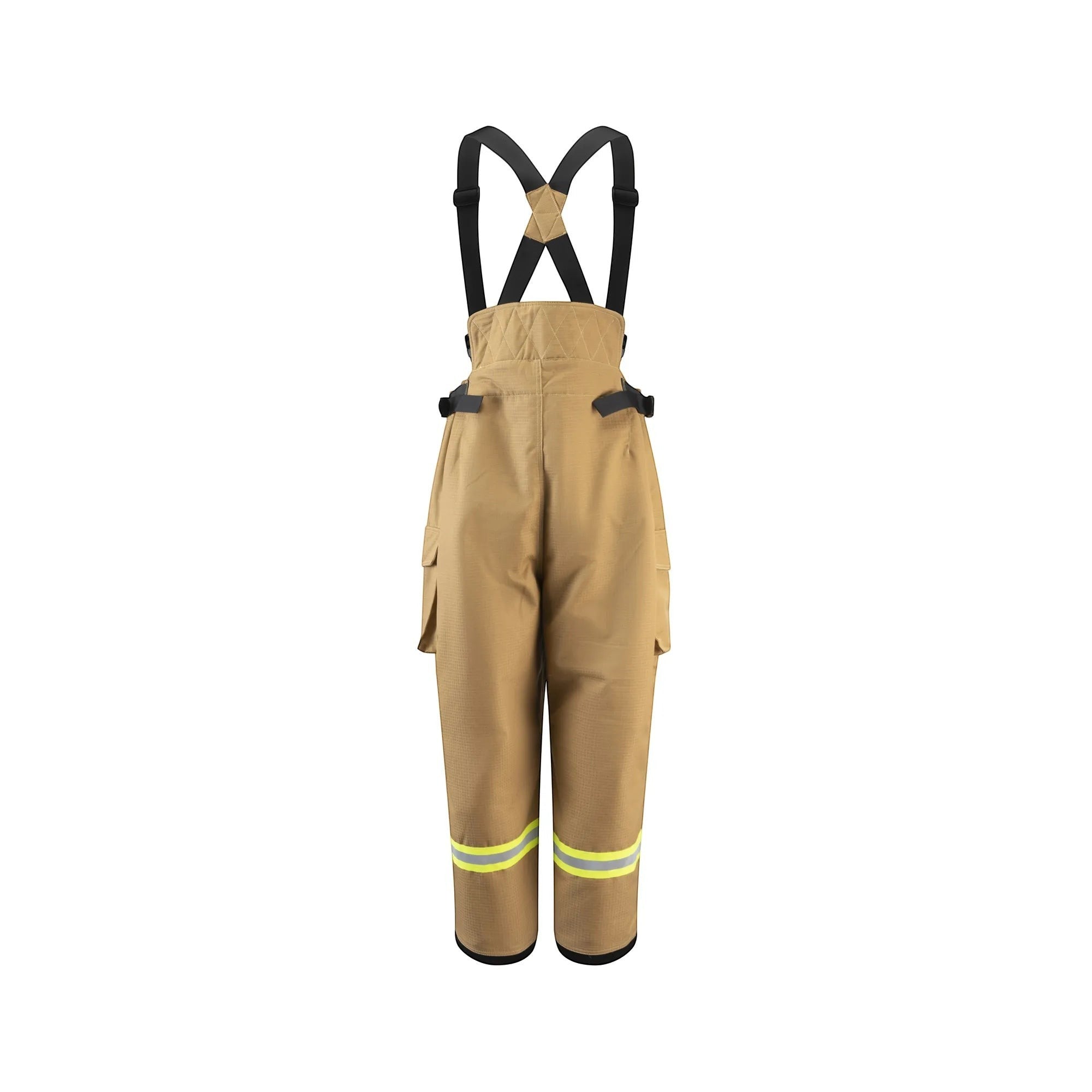 Pantalón de bombero GERF SAFETY Shield Fire color acacia con tirantes ajustables y bandas reflectantes de alta visibilidad