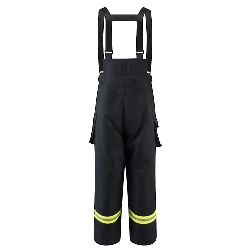 Pantalones de traje de bombero GERF SAFETY azul marino con tirantes ajustables y bandas reflectantes de alta visibilidad