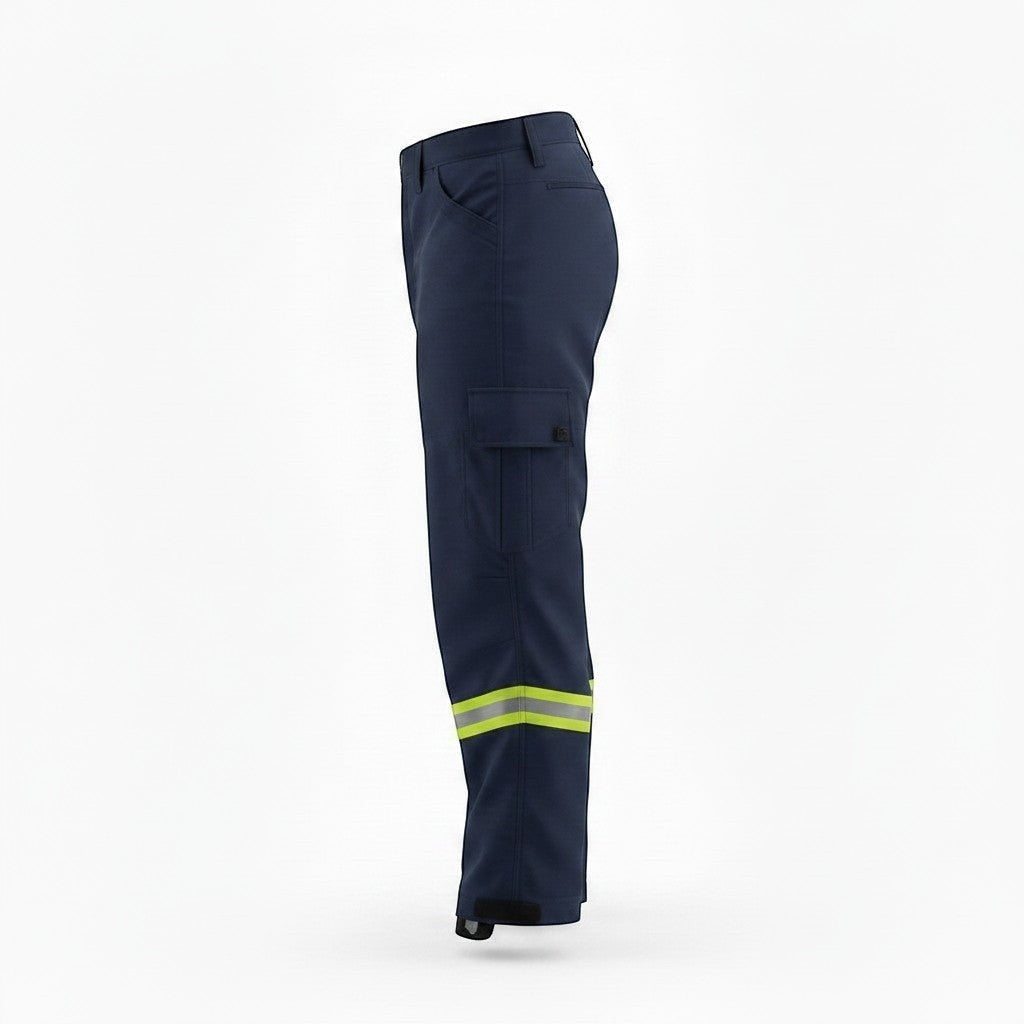 Pantalón de combate forestal GERF SAFETY azul marino con bandas reflectantes 3M y bolsillos laterales ergonómicos.