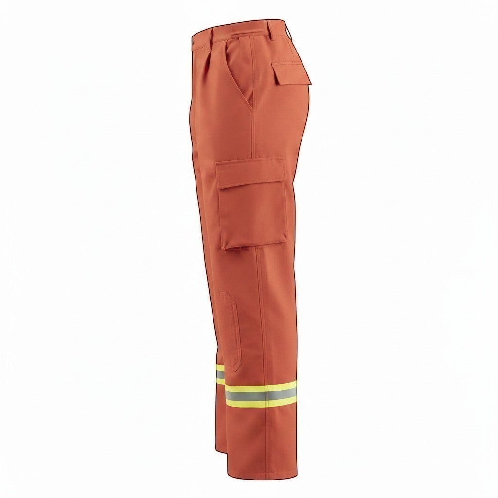 Pantalón de combate forestal GERF SAFETY naranja con bolsillos cargo, rodillas reforzadas y bandas reflectantes 3M.