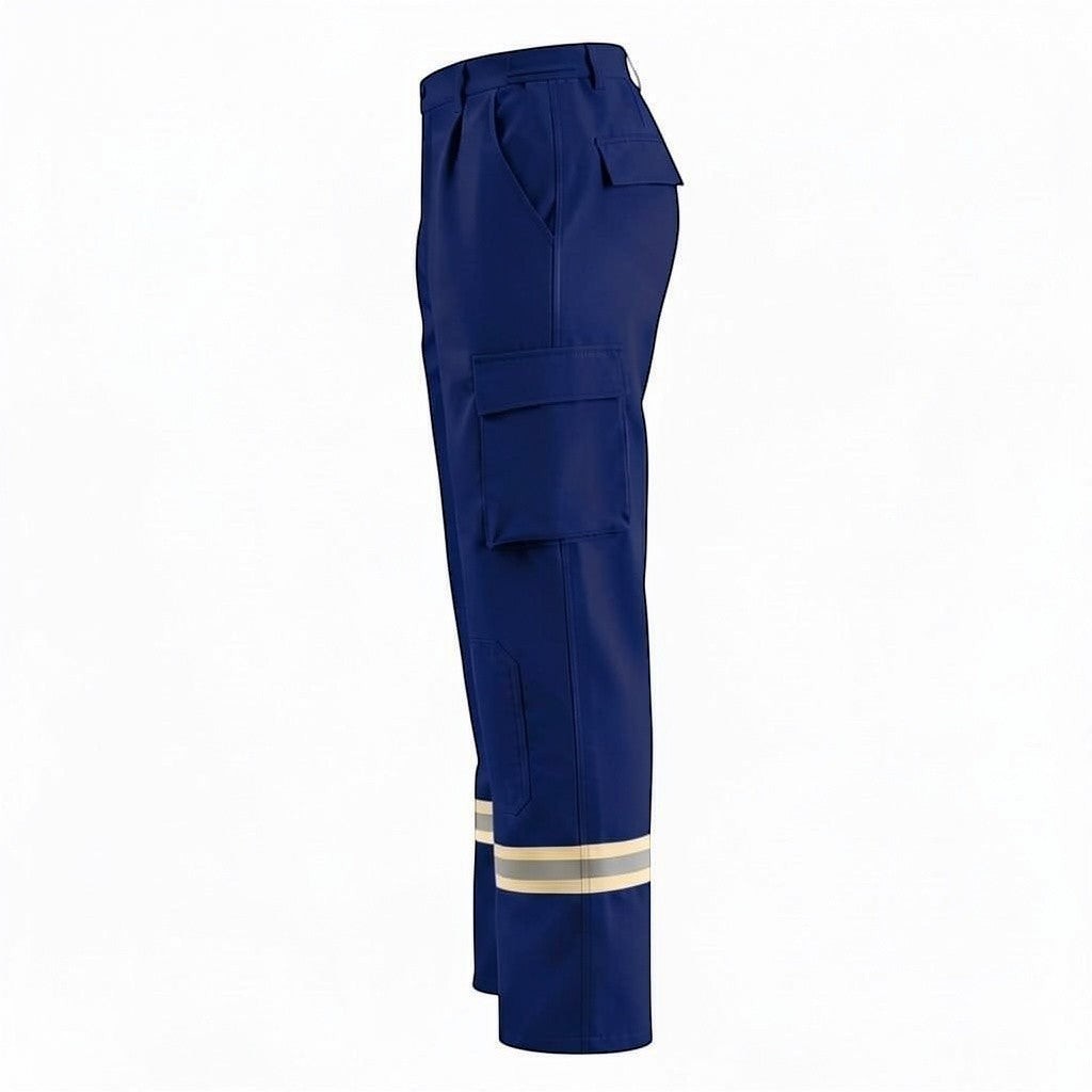 Pantalón de combate forestal GERF SAFETY azul marino con bandas reflectantes 3M y bolsillos laterales de carga.