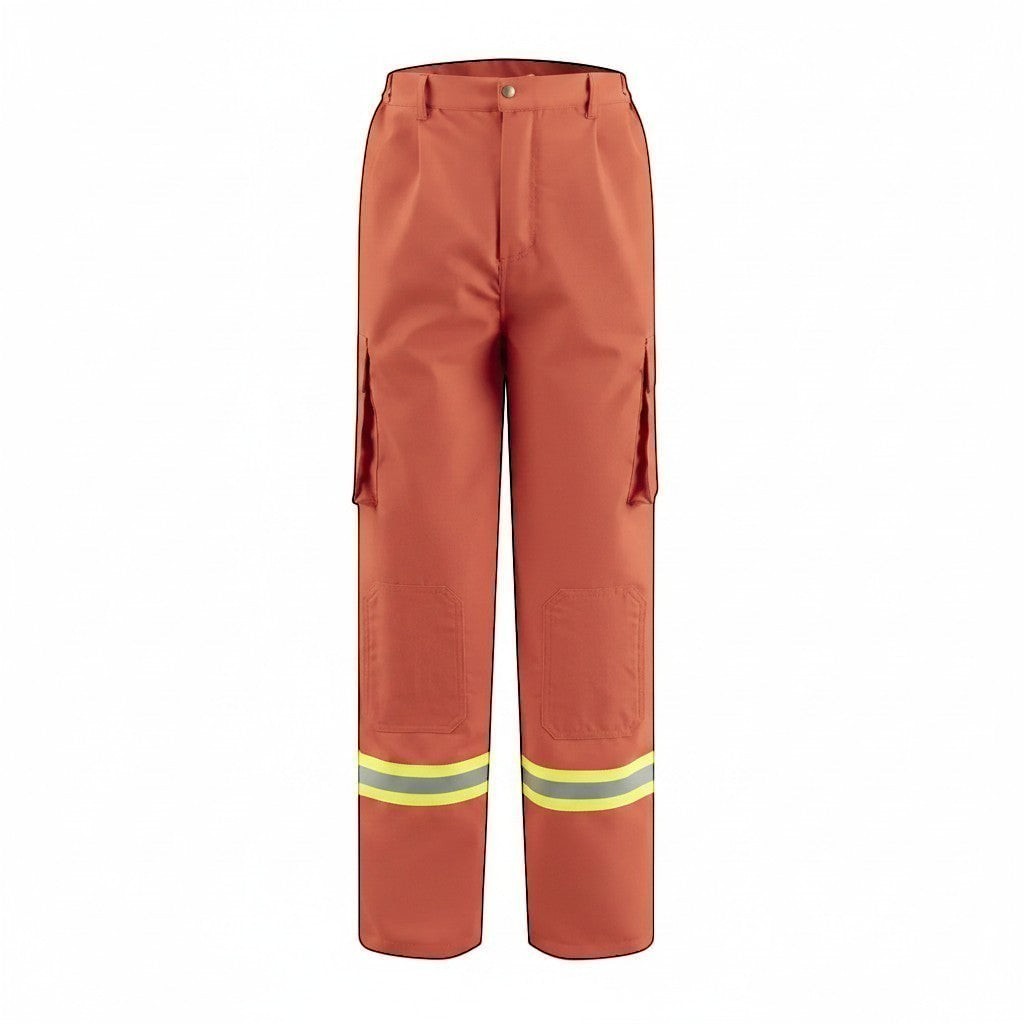 Pantalón de combate forestal GERF SAFETY naranja con rodillas reforzadas y bandas reflectantes 3M de alta visibilidad.