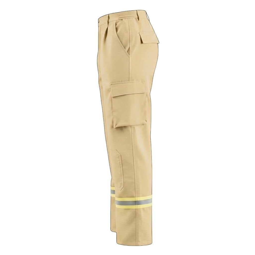 Pantalón de combate forestal GERF SAFETY en color beige con bandas reflectantes 3M y refuerzos en rodillas.
