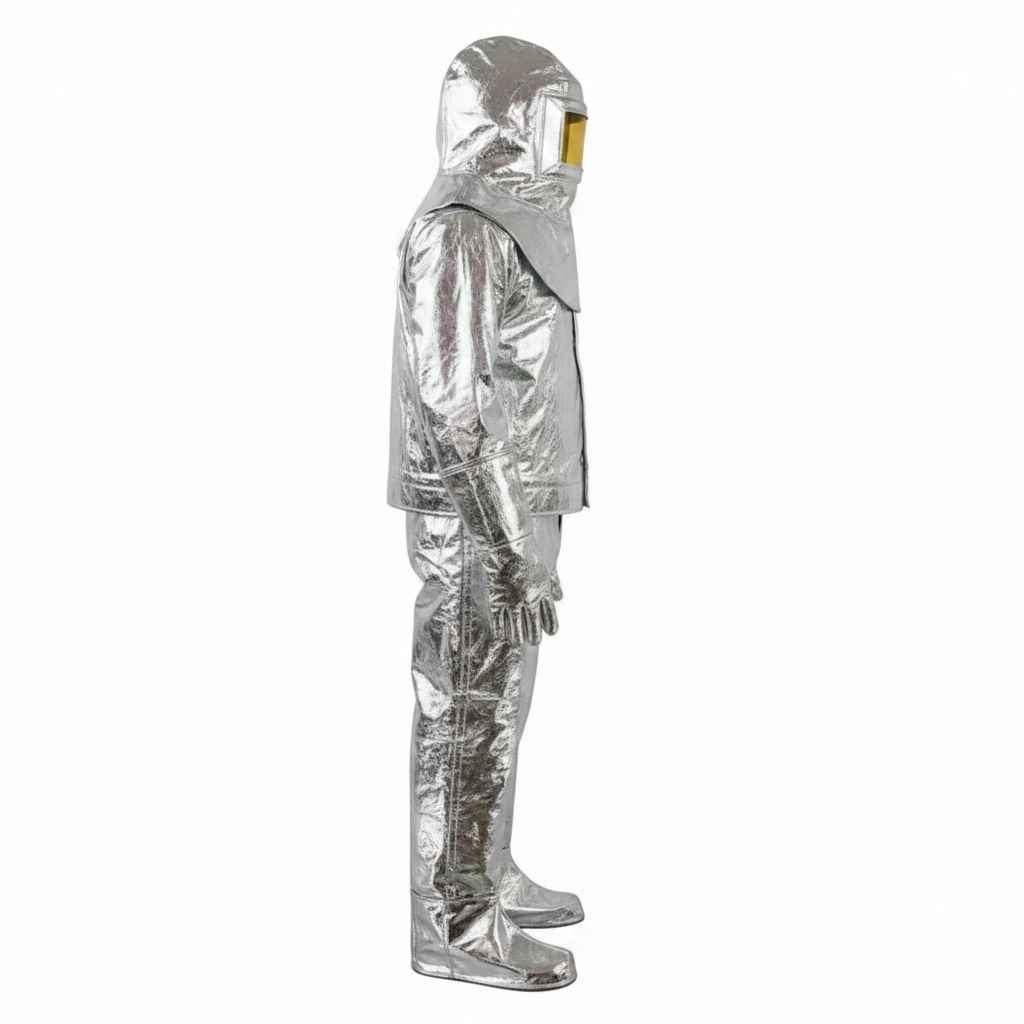 Traje de proximidad al fuego GERF SAFETY aluminizado color plata con visor dorado para protección térmica hasta 500°C