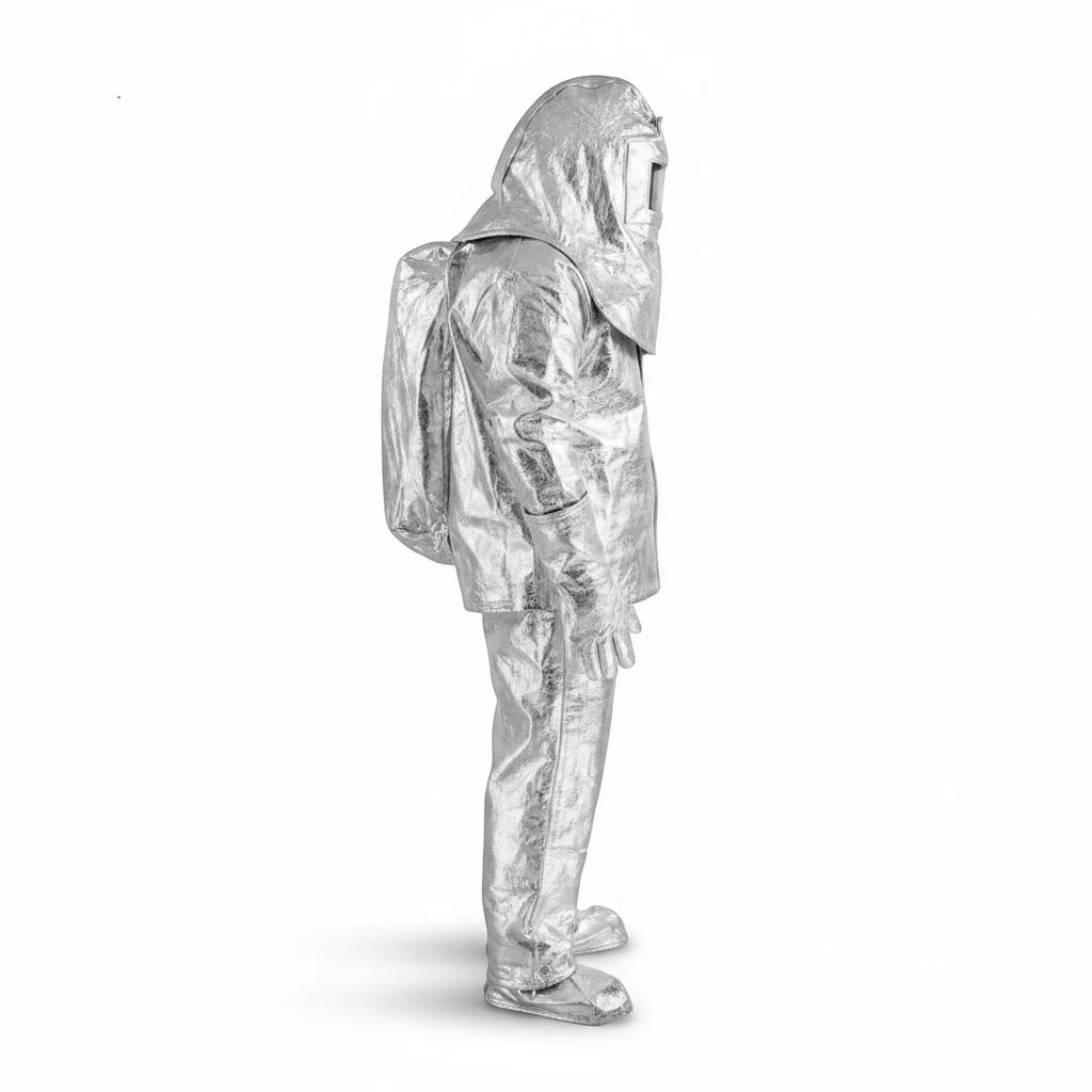 Traje de proximidad al fuego GERF SAFETY aluminizado color plata con mochila SCBA integrada para alta temperatura