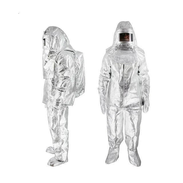 Traje de proximidad al fuego GERF SAFETY aluminizado, resistente a 1000°C con visor panorámico y mochila SCBA.